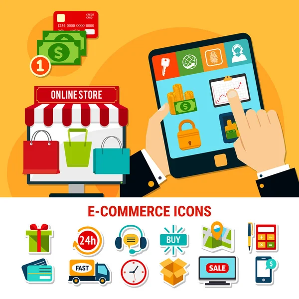 E-commerce Set de iconos planos — Vector de stock