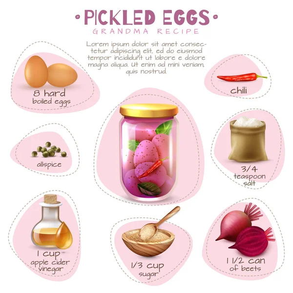 Cartel de huevos en vinagre de comida enlatada — Archivo Imágenes Vectoriales