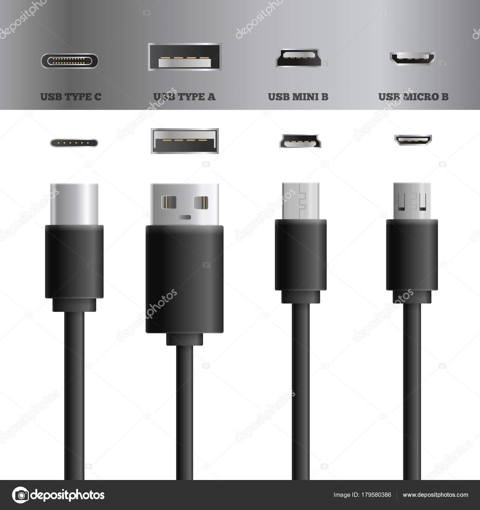 USB Cable Socket Set Stock Vector by macrovector 179580386