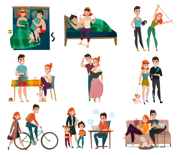 Couple dans la vie quotidienne Set — Image vectorielle