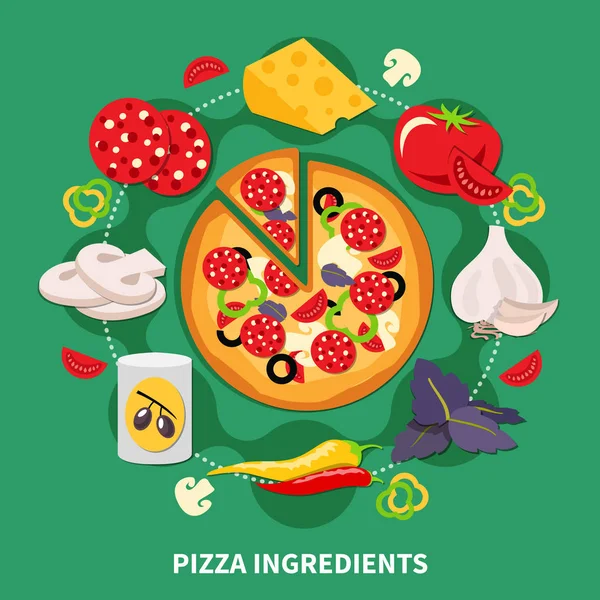 Composição redonda do enchimento da pizza — Vetor de Stock
