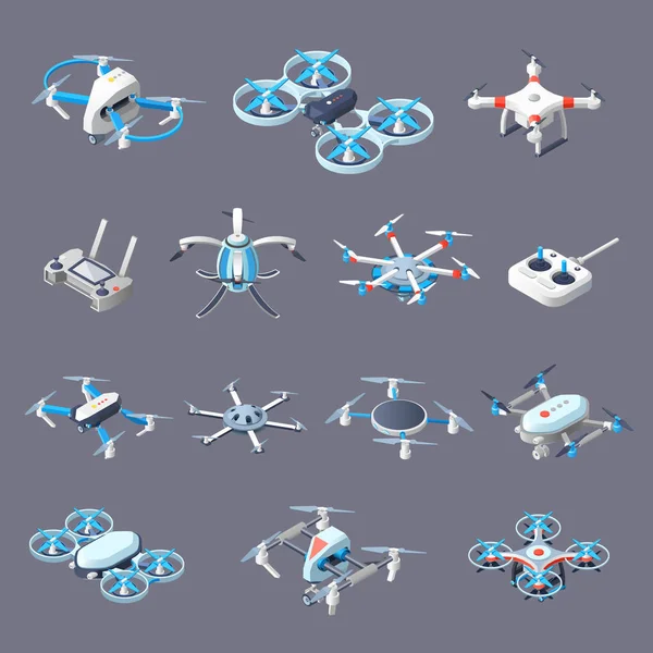 Ikon Isometrik Drones - Stok Vektor
