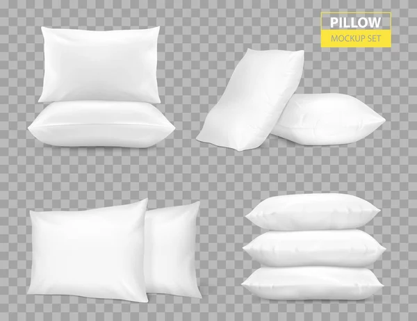 現実的な白い枕透明セット — ストックベクタ