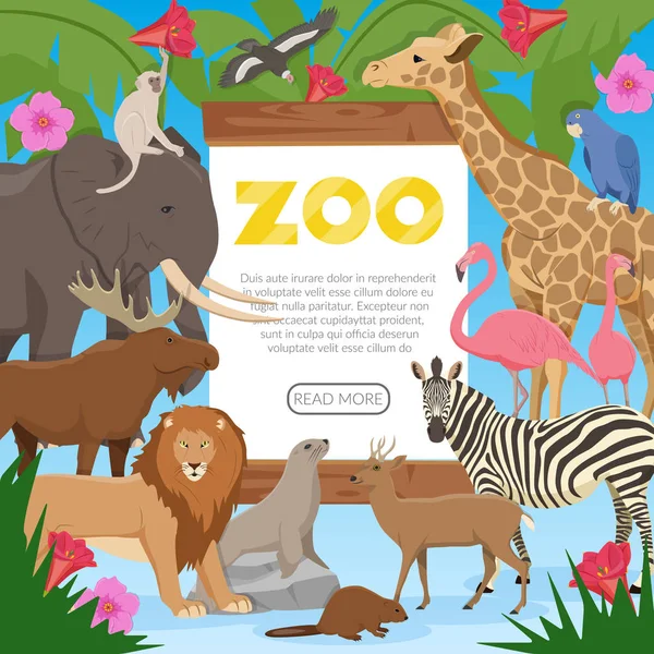 Cartaz dos desenhos animados do jardim zoológico —  Vetores de Stock