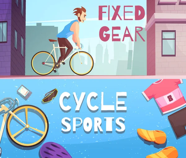Cycle Sports Horizontal Cartoon Banners — Stock Vector