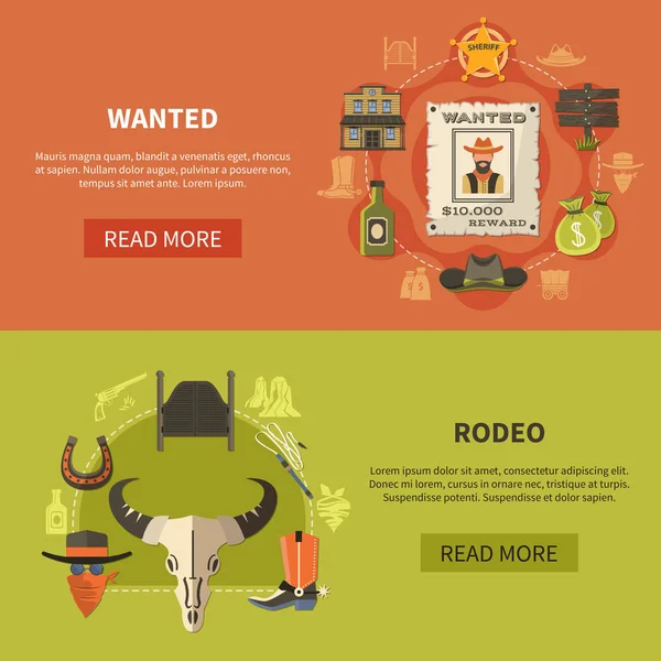 Wanted Bandit And Rodeo Banners — Stock Vector