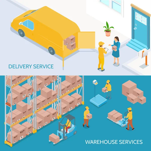 Warehouse Delivery Services Isometric Banners — Stock Vector