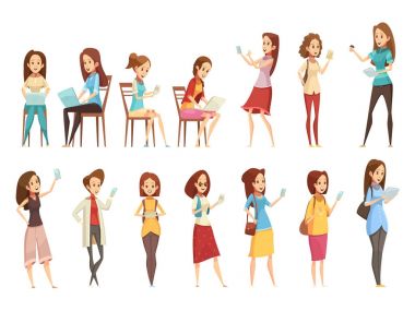 Genç Retro karikatür Icons Set