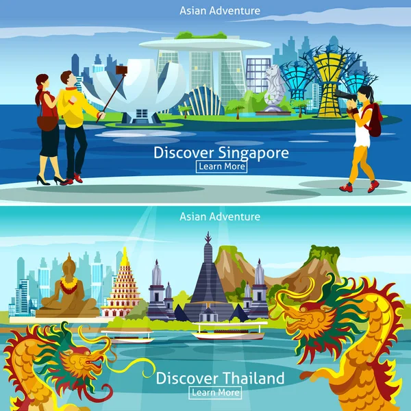 การท่องเที่ยวแห่งประเทศไทยและสิงคโปร์ — ภาพเวกเตอร์สต็อก