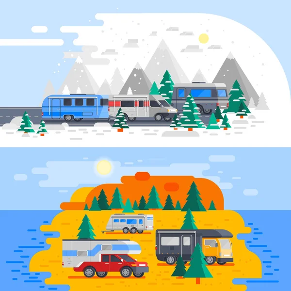 Two Recreational Vehicles Composition — Stock Vector