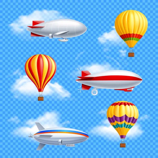 Conjunto de iconos de dirigible — Vector de stock
