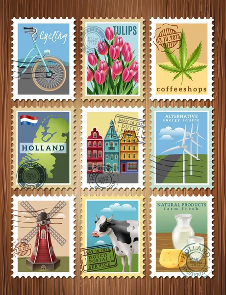 Holland reizen stempels Poster instellen — Stockvector