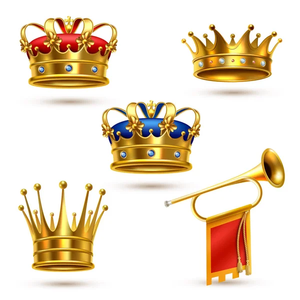 Kraliyet ailesi kron boynuz gerçekçi Collection — Stok Vektör