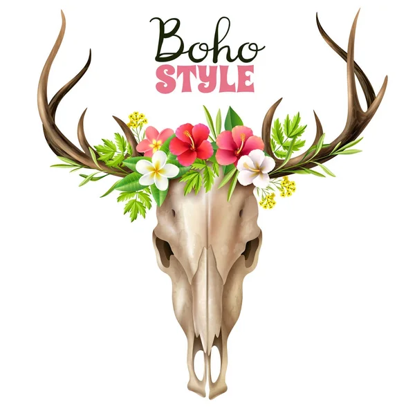 Boho Skull Illustration — Stock Vector