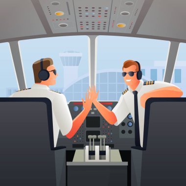 Pilotlar uçağı şekil kabinde