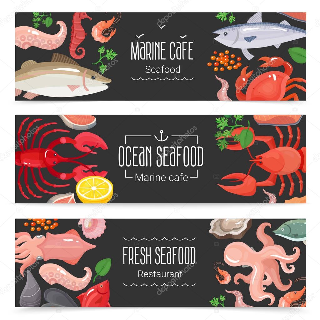 Fresh Seafood 3 Banners Set  