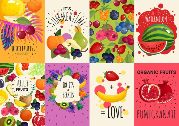 Conjunto de 8 pancartas de bayas de frutas — Archivo Imágenes Vectoriales
