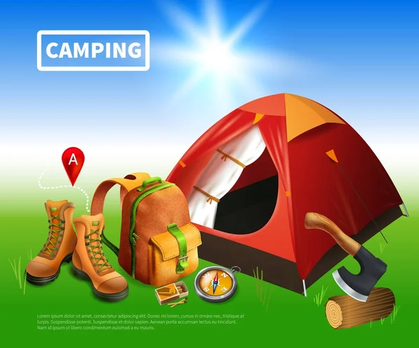Camping folheto realista — Vetor de Stock