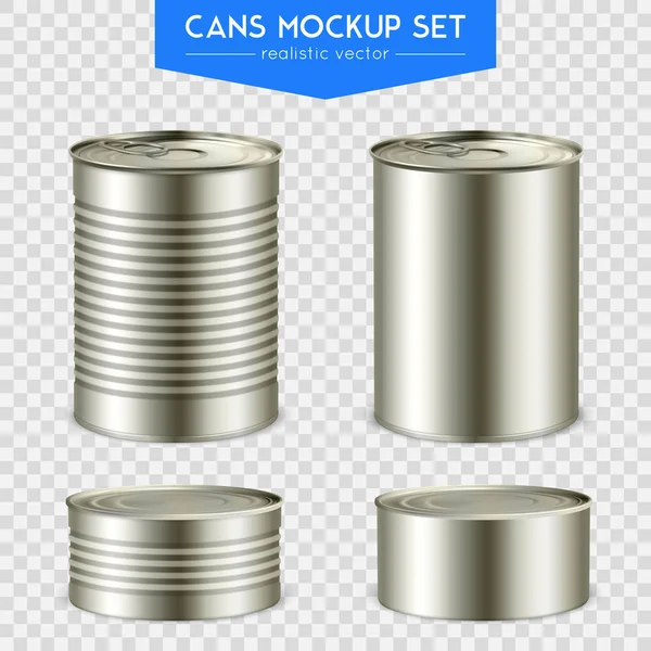 Realistic Cylindrical Cans Mockup Set — Stock Vector