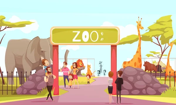 Zoológico portão de entrada ilustração dos desenhos animados — Vetor de Stock