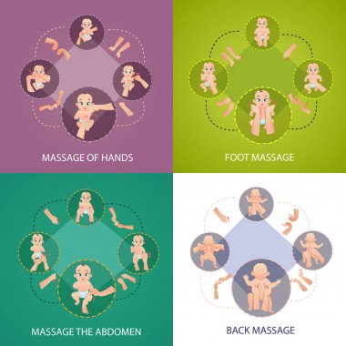 Bebek masaj kavramı Icons Set