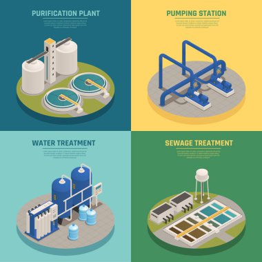 Wastewater Purification Isometric Icons Square clipart