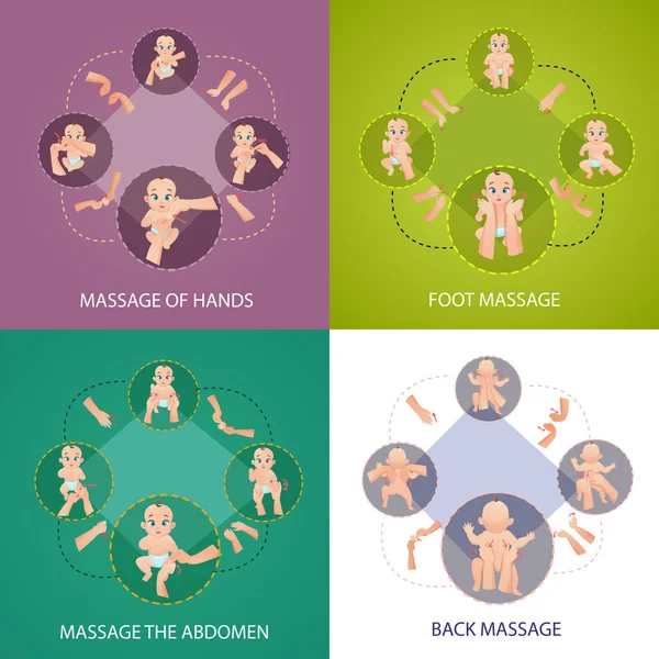 Conjunto de iconos de concepto de masaje para bebés — Vector de stock