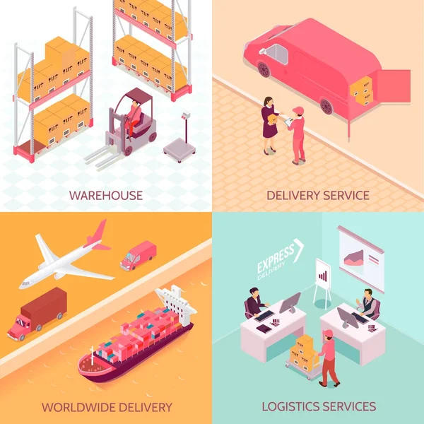 Servicios Logísticos Concepto de Diseño Isométrico — Vector de stock