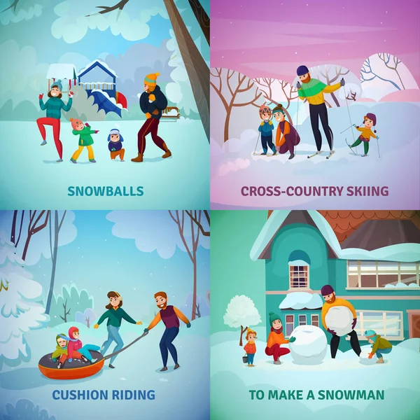Conjunto de iconos de concepto de recreación de invierno — Vector de stock