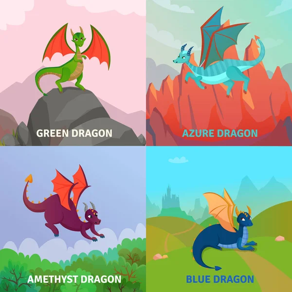 Fantasía Dragones Concepto de diseño — Vector de stock