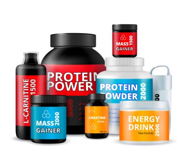 Fitness takviyeleri şişe gerçekçi kompozisyon 