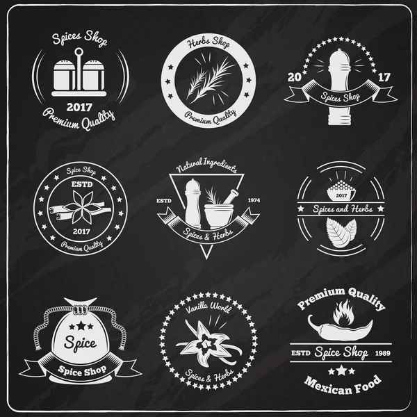 Specerijen emblemen op schoolbord Set — Stockvector