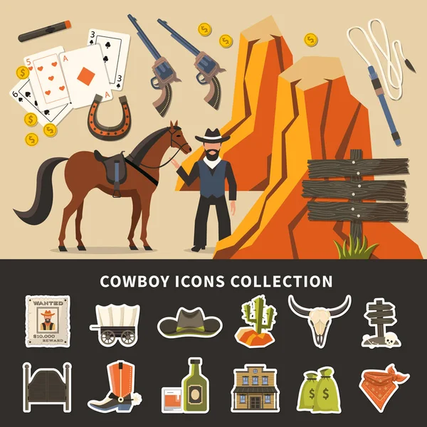 Cowboy Icons Collection — Stock Vector