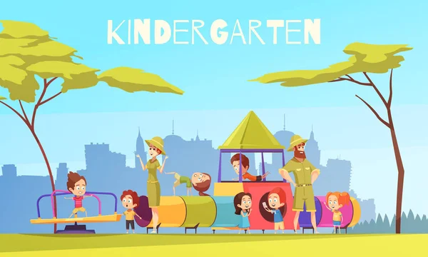 Kindergarten Jugando Composición del Suelo — Vector de stock