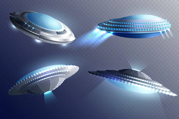 Набір прозорого тла інопланетних космічних кораблів — стоковий вектор
