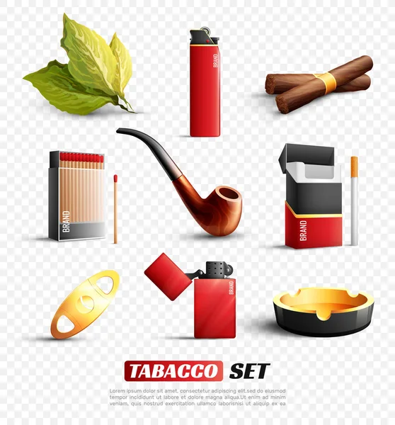 Produtos do tabaco Conjunto de fundo transparente —  Vetores de Stock