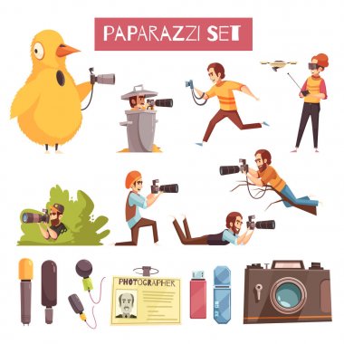 Paparazzi fotoğrafçı karikatür Icons Set 