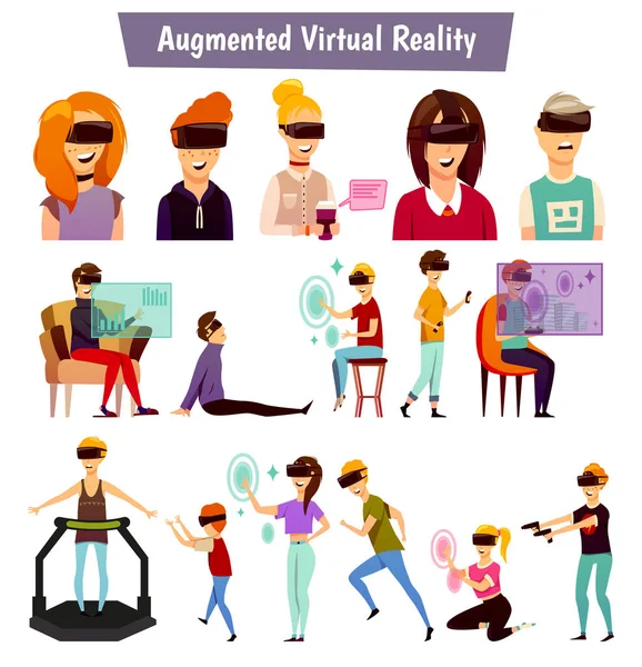 Realtà virtuale Persone Icone ortogonali — Vettoriale Stock