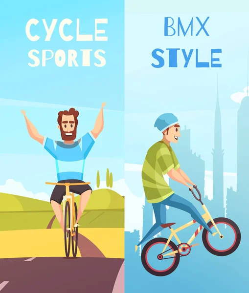 Ciclo de Corrida Vertical Cartoon Banners — Vetor de Stock