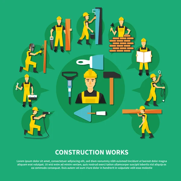 Εργαζόμενος κατασκευή πράσινης σύνθεσης — Διανυσματικό Αρχείο