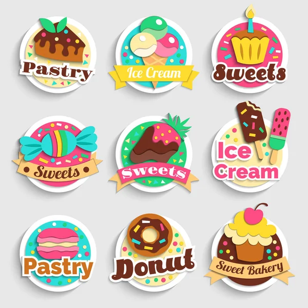 Sweets Desserts Pastry Labels Set — Stock Vector