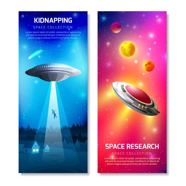 Nave espacial alienígena Banners verticales — Archivo Imágenes Vectoriales