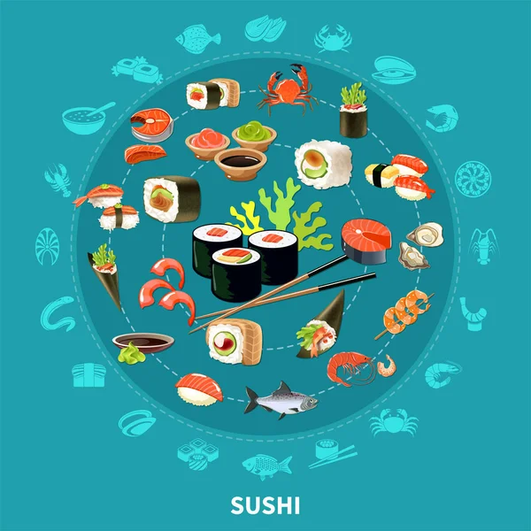 Sushi ronde samenstelling — Stockvector