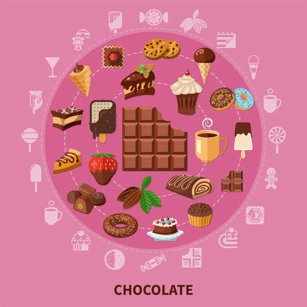 Composición redonda de chocolate — Vector de stock