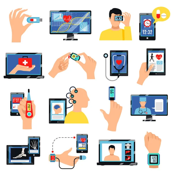 Digitale gezondheidszorg technologie Icons Set — Stockvector