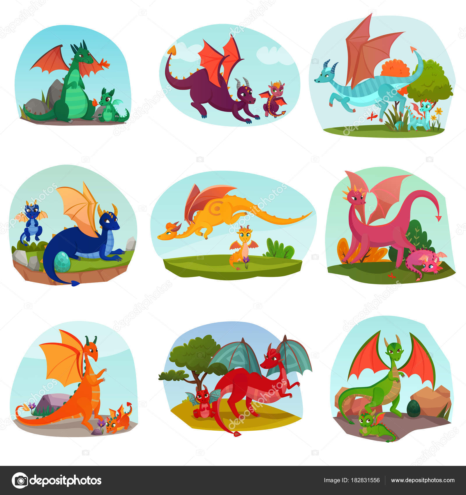 Fairy Dragon Kids Set Stock Vector Image by ©macrovector #182831556