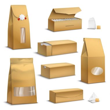 Kraft kağıt çay paketleri gerçekçi 