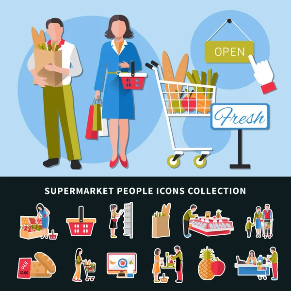 Colección de iconos de la gente del supermercado — Vector de stock