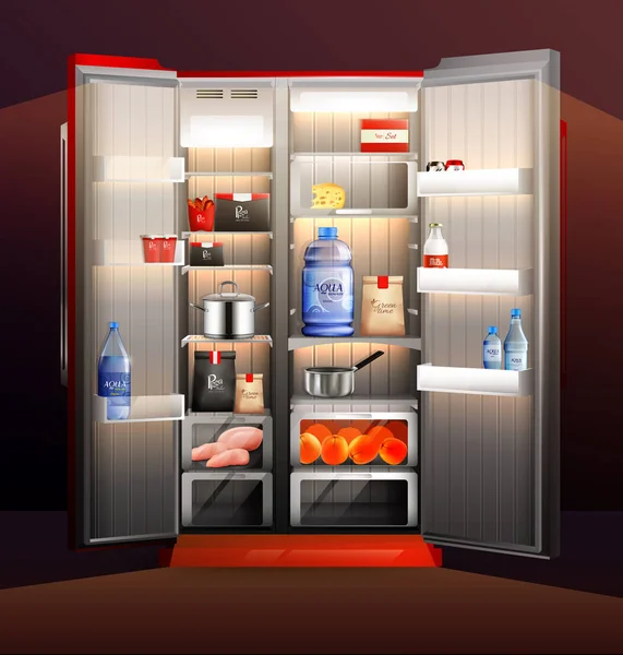 Ilustración de la organización brillante del refrigerador — Vector de stock