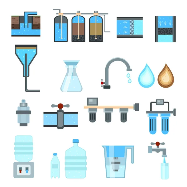 Water filtratie plat pictogrammen — Stockvector